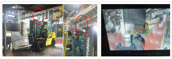 ⓒ전방의 적재물이 운전자의 시야를 가릴 경우 카메라높이를 조정하여 센서가 정확히 사람을 인식하게  설치한다./중대재해 예방 솔루션 전문기업 (주)에고테크 이미지 제공