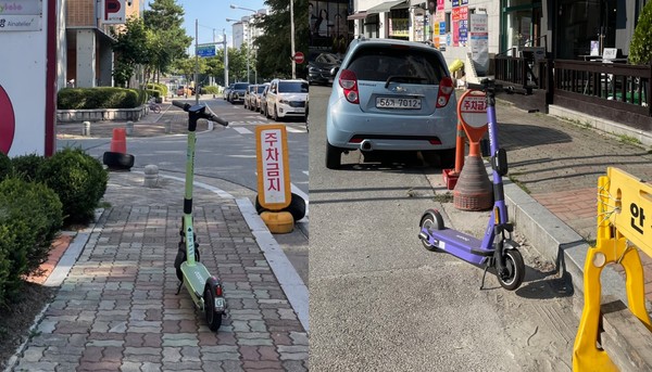 ⓒ통행에 방해되는 전동킥보드(출처-기자 정수현)