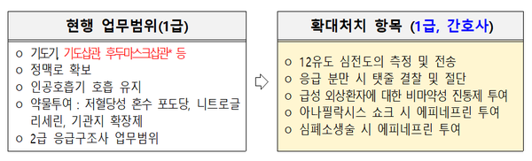 ⓒ현행 업무범위(좌), 확대처치 항목(우) 내용/자료-소방청