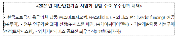 ⓒ2021년 재난안전기술 사업화 컨설팅 성과내역(출처: 행정안전부)