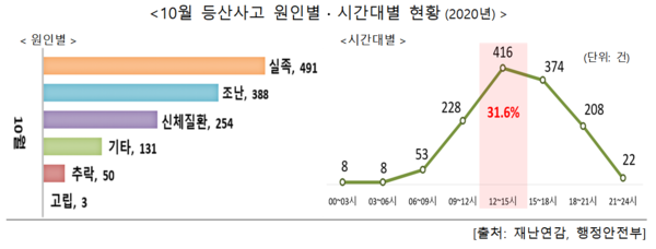 ⓒ등산사고 원인별 및 시간대별 요인(출처:행정안전부)