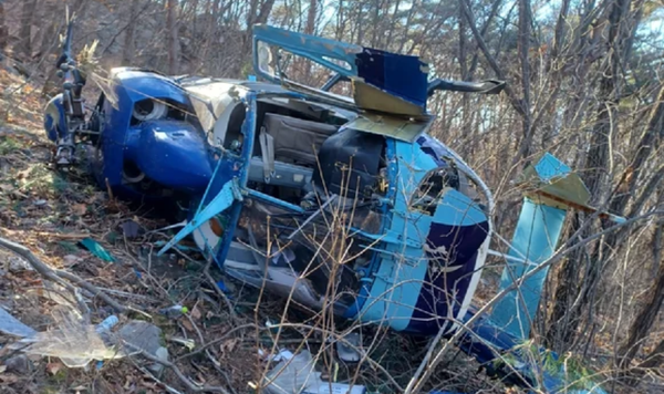 ⓒ지난 2일 문경서 화물 운송용 헬기 1대가 추락했다. 해당 사고로 조종사 1명이 부상을 당했다./사진-문경시 제공