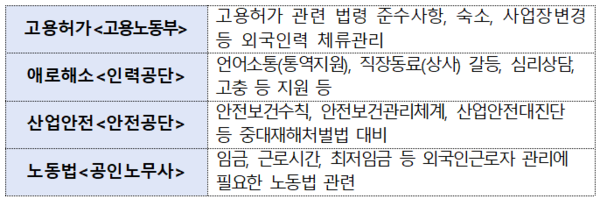 ⓒ외국인 근로자(E-9,H-2) 체류지원을 위한 '현장 컨설팅' 지원 내용