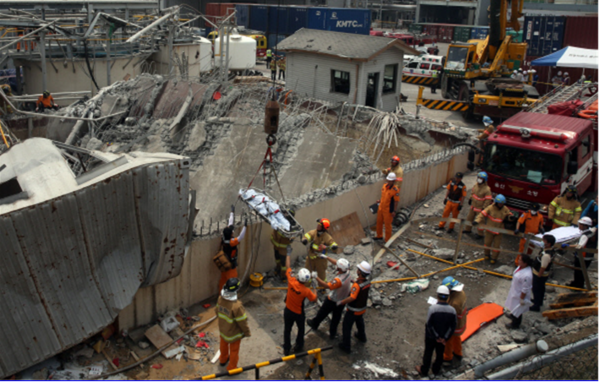 ⓒ지난 2015년 7월 3일 오전 9시 16분경 한화케미칼(주) 울산2공장 폐수처리장에서 폐수 이송배관 연결작업을 하던 중 폐수집수조 내부에서 폭발이 발생했다.