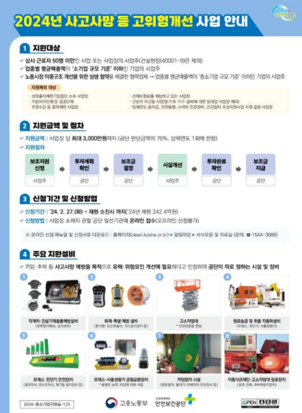 ⓒ고용노동부 '떨어짐·끼임 및 부딪힘 사고사망, 현장의 철저한 안전 관리로 막을 수 있습니다' 보도자료