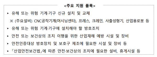 ⓒ융자금 지원사업 주요 지원 품목/ 출처- 고용노동부