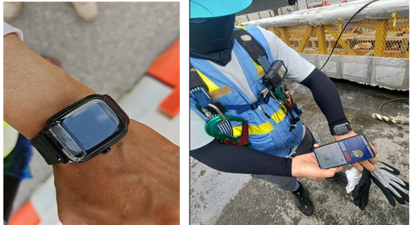 ⓒ건설현장 근로자가 켐토피아 스마트밴드를 착용하고 작업 중인 모습/출처- 켐토피아